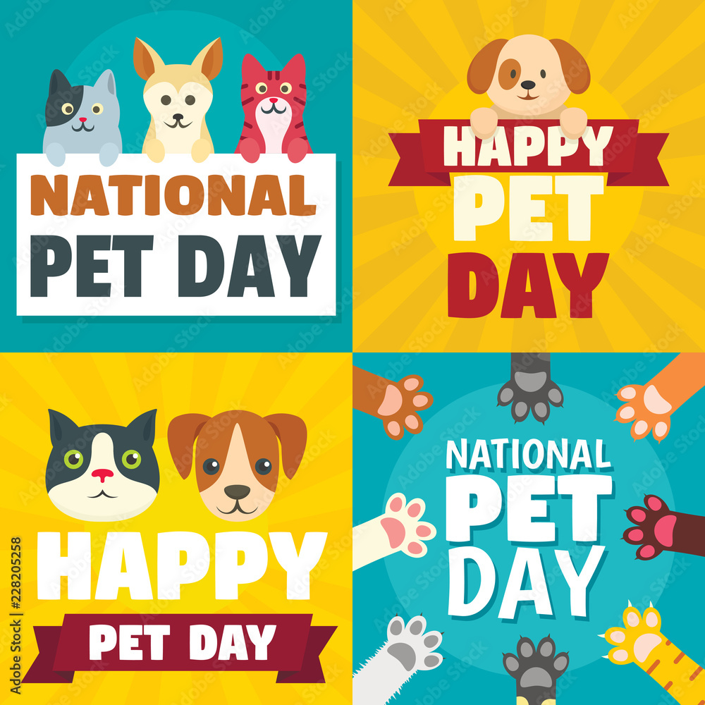 Poster day pet banner set. flat illustration of day pet vector banner set for web design