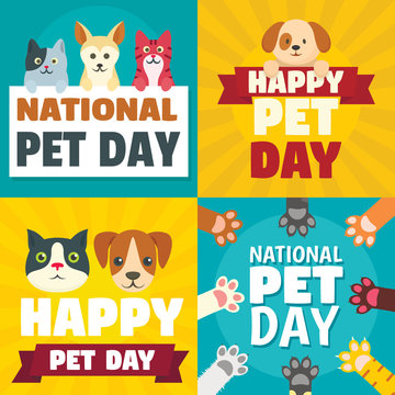 Day pet banner set. Flat illustration of day pet vector banner set for web design