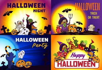 Happy Halloween banner set. Cartoon illustration of happy Halloween vector banner set for web design