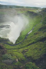 Gullfoss waterfall in summer in Iceland, Europe - vintage colors with some grain