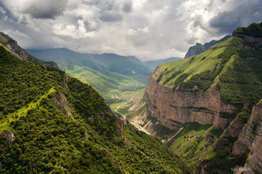 Panorama of the Chegem gorge. It is observed from height of flight the glider.