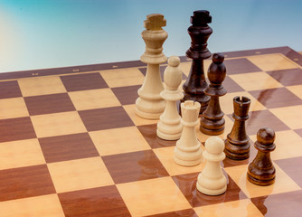 Chess board with chess pieces