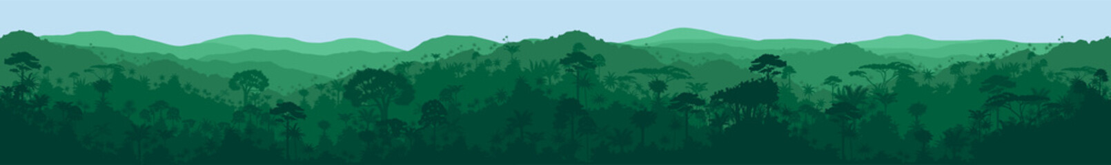  vector horizontal seamless tropical rainforest Jungle background - obrazy, fototapety, plakaty