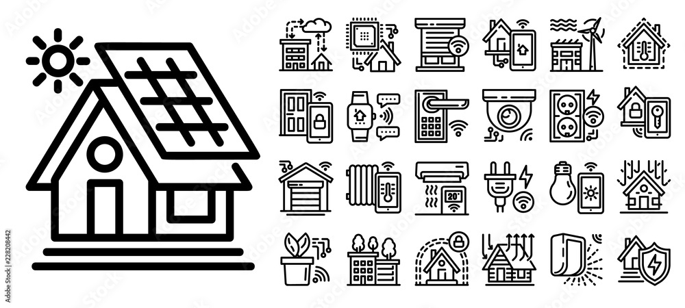 Poster intelligent building icon set. outline set of intelligent building vector icons for web design isola