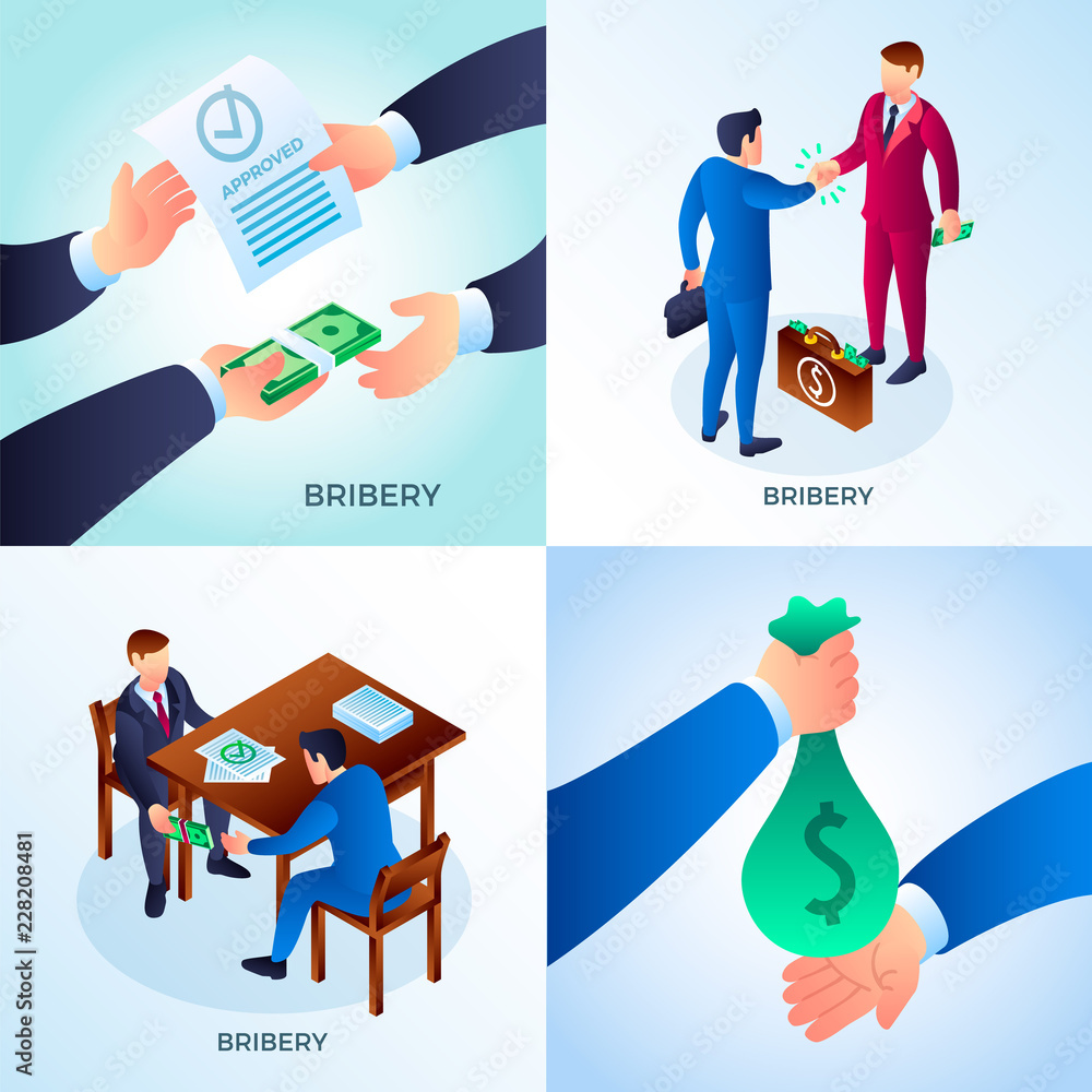 Aufkleber bribery banner set. isometric set of bribery vector banner for web design