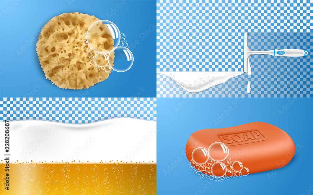 Poster foam effect banner set. realistic illustration of foam effect vector banner set for web design