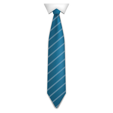 Blue striped tie icon. Realistic illustration of blue striped tie vector icon for web design isolated on white background