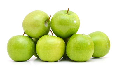 Green apples on a white background