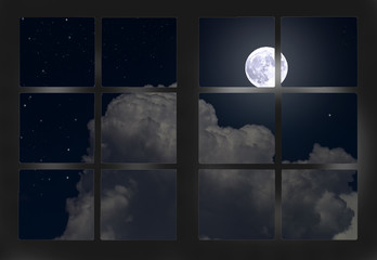 Fabulous full moon through the window frame