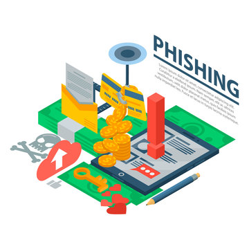 Phishing attack concept background. Isometric illustration of phishing attack vector concept background for web design