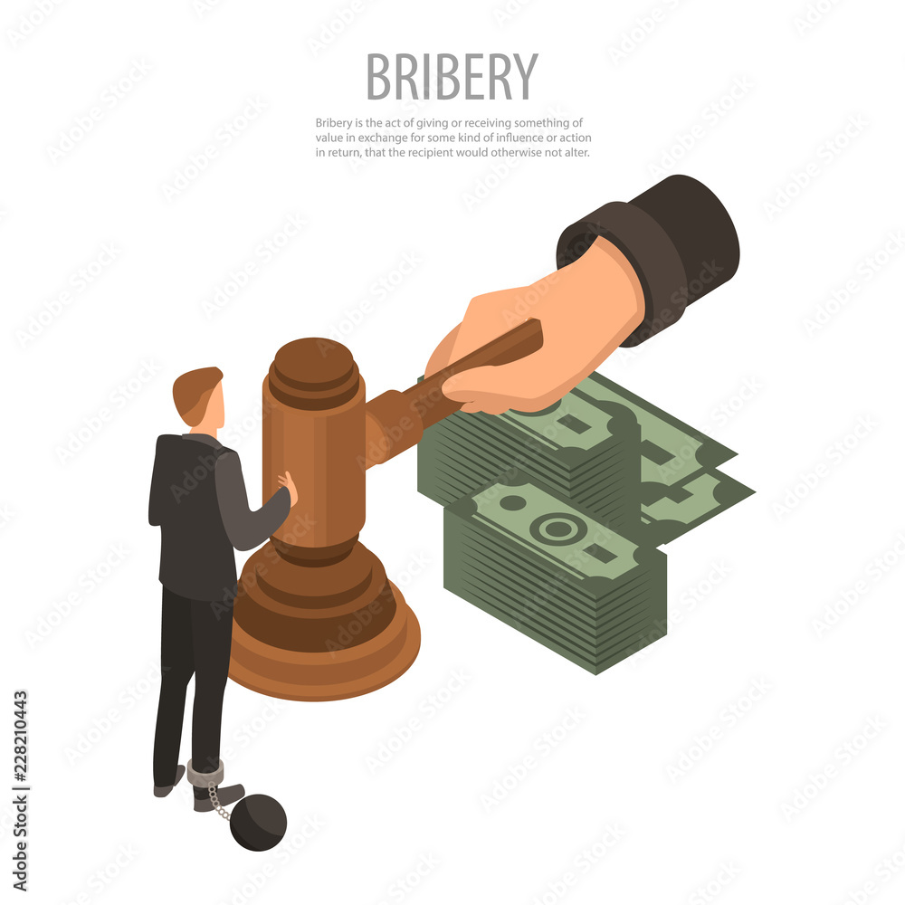 Poster judge bribery concept background. isometric illustration of judge bribery vector concept background 