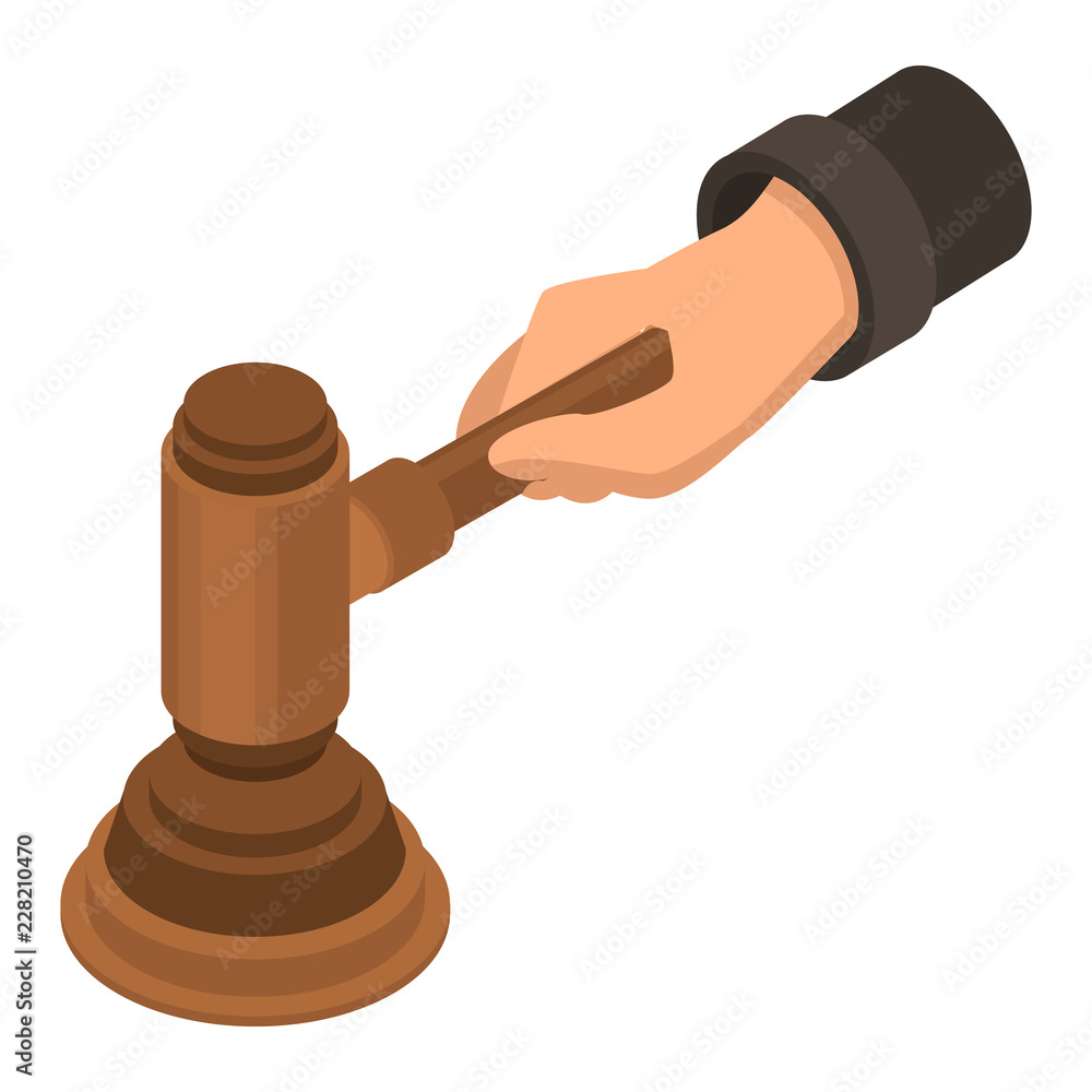 Poster judge hammer hand icon. isometric of judge hammer hand vector icon for web design isolated on white 