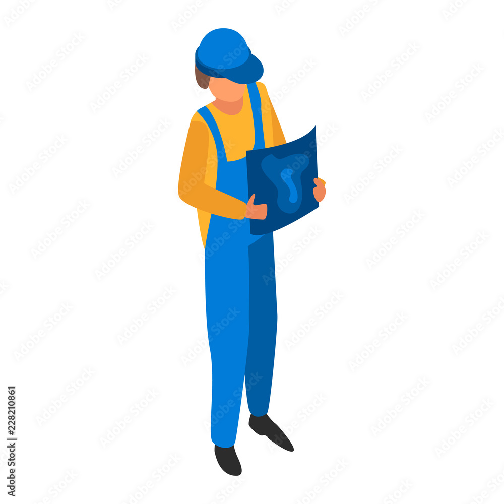Poster man engineer construction icon. isometric of man engineer construction vector icon for web design is