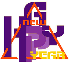 abstract frame and inscription of happy new year with glitch effect and typography