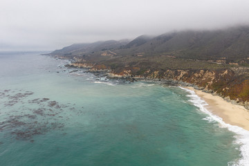 Aerial View Beach, Coastline, and Kelp in Northern California