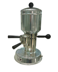 Vintage old metalic coffee machine isolated on white background