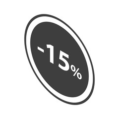 Minus 15 percent sale black emblem icon. Isometric of minus 15 percent sale black emblem vector icon for web design isolated on white background