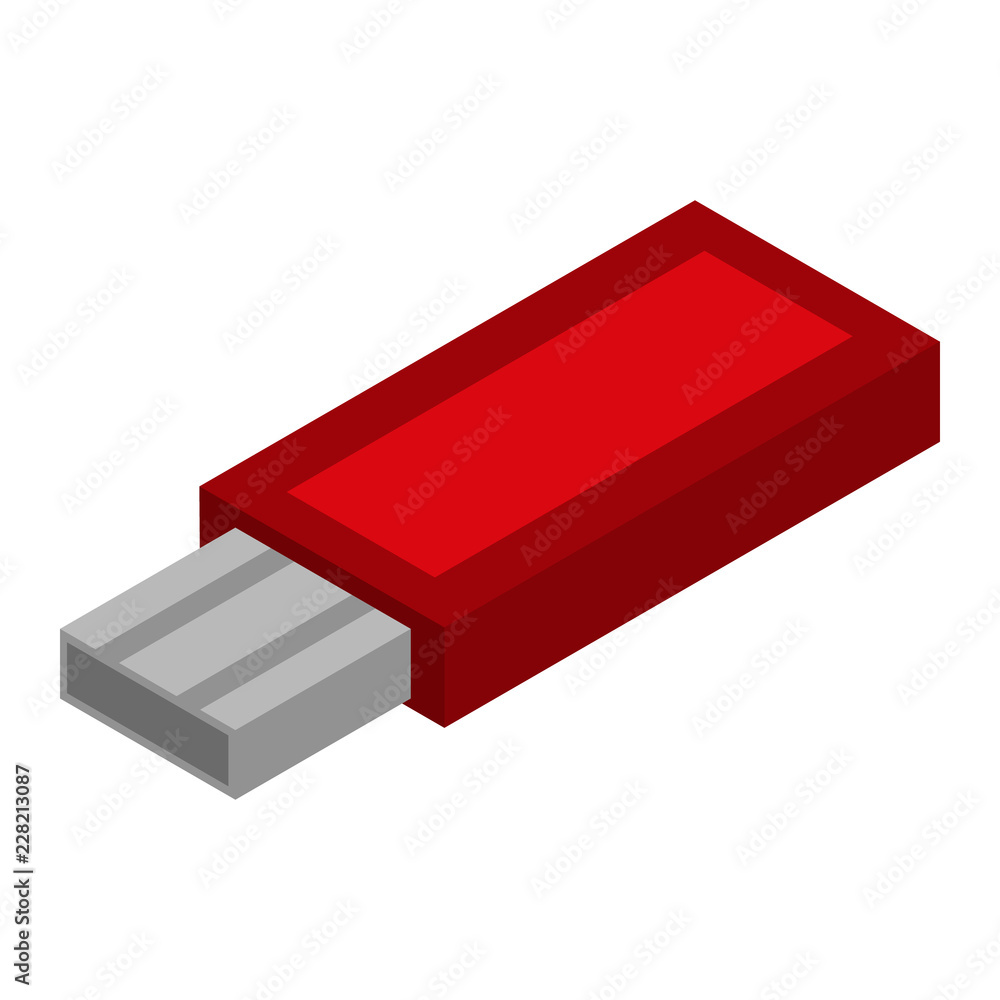 Poster red usb flash icon. isometric of red usb flash vector icon for web design isolated on white backgrou