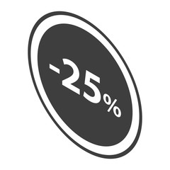Minus 25 percent sale black emblem icon. Isometric of minus 25 percent sale black emblem vector icon for web design isolated on white background