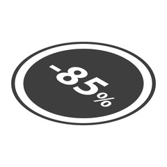 Naklejka premium Minus 85 percent sale black icon. Isometric of minus 85 percent sale black vector icon for web design isolated on white background