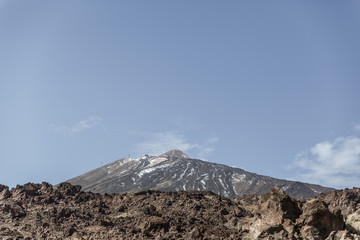 Volcán del Teide, seen from an arid area of volcanic lava