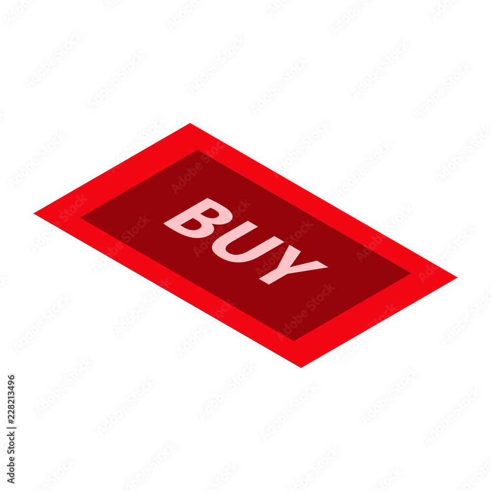 Poster red buy button icon. isometric of red buy button vector icon for web design isolated on white backgr