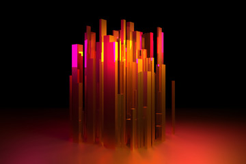 3D rendering. Pillar block or shapre. For graphic design or background, colorful lighting.