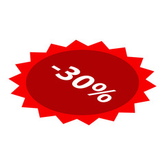 Minus 30 percent sale red icon. Isometric of minus 30 percent sale red vector icon for web design isolated on white background