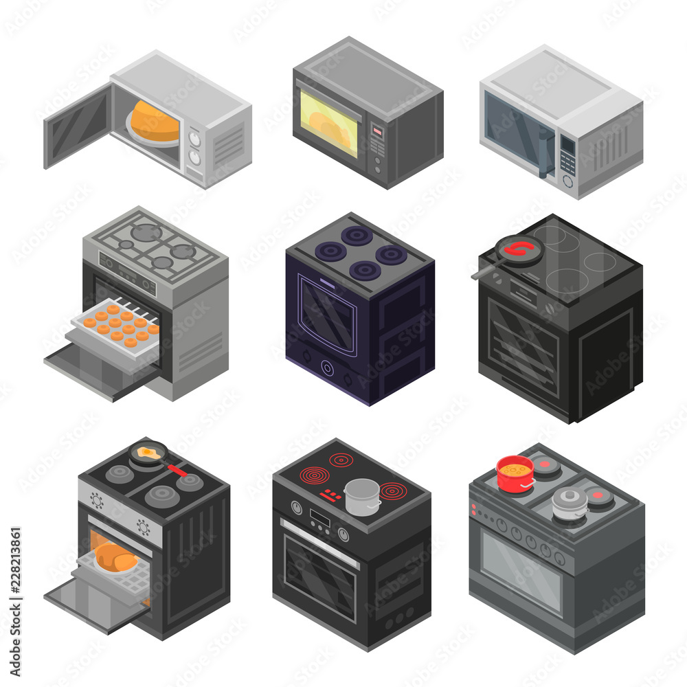 Poster oven icon set. isometric set of oven vector icons for web design isolated on white background