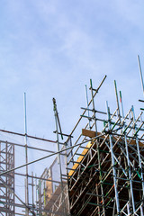 Scaffolding on exterior of building at construction site