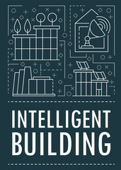 Modern intelligent building banner. Outline illustration of modern intelligent building vector banner for web design