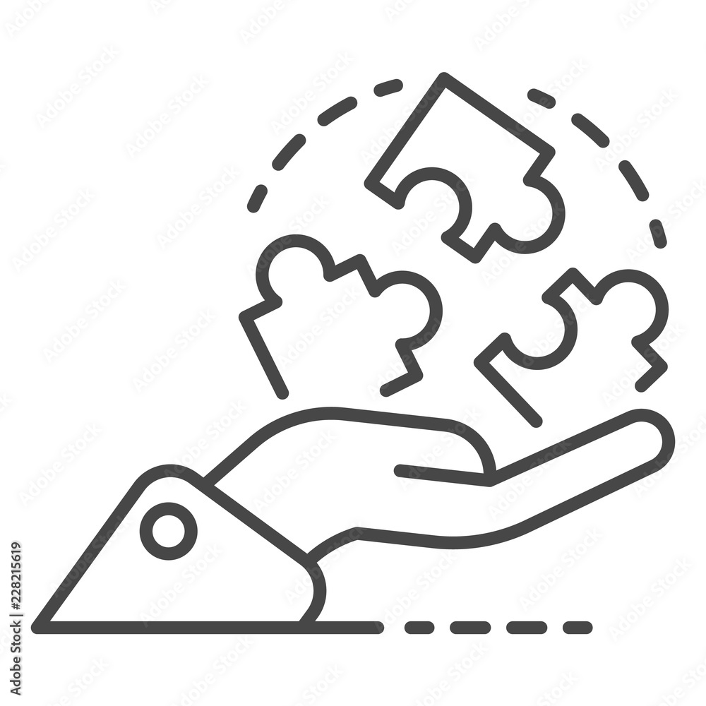 Poster hand hold puzzle solution icon. outline hand hold puzzle solution vector icon for web design isolate