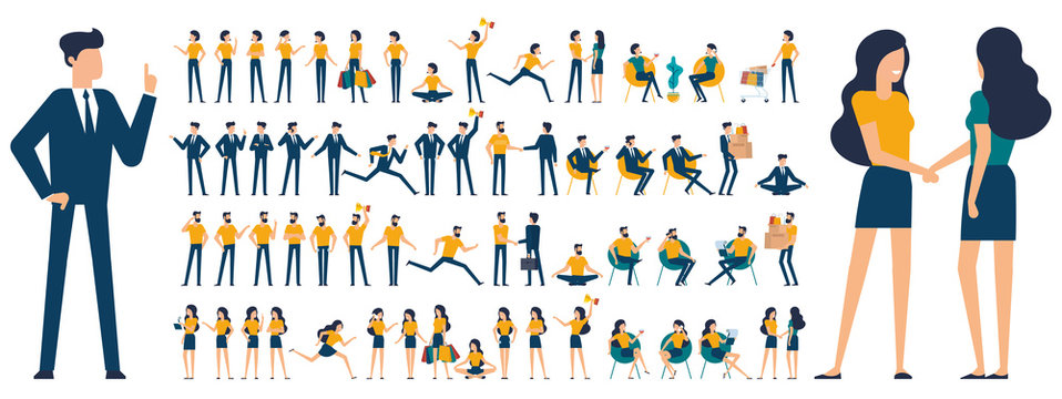 Set of  flat design  characters and poses 