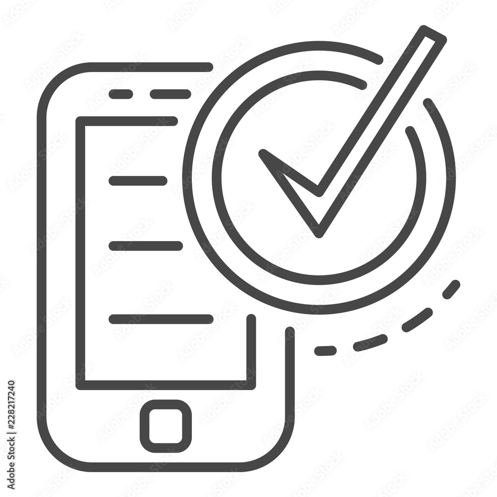 Poster checked smartphone icon. outline checked smartphone vector icon for web design isolated on white bac