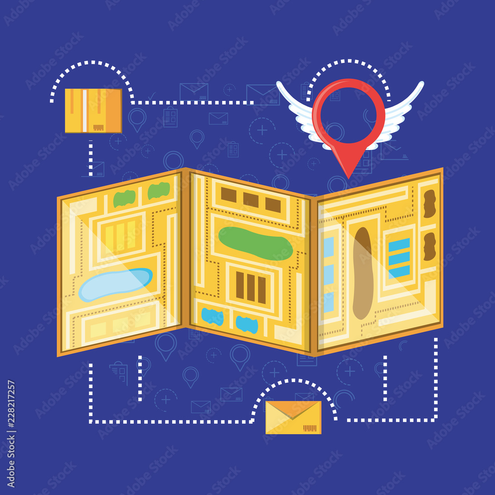 Poster map with set icons of logistic service