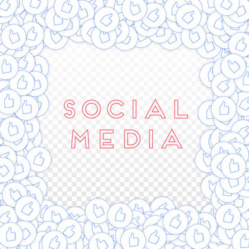 Social media icons. Social media concept. Falling scattered thumbs up. Chaotic border elements on tr