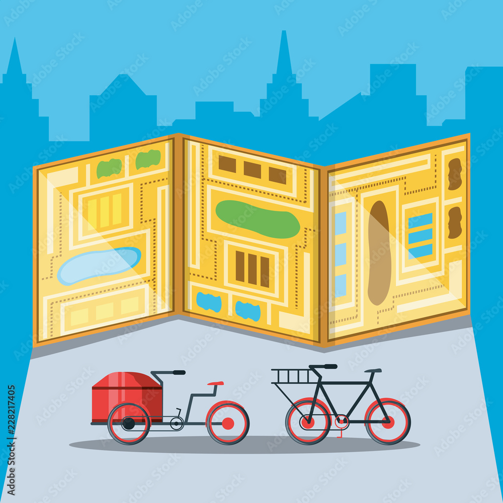 Poster bikes for logistic service with map