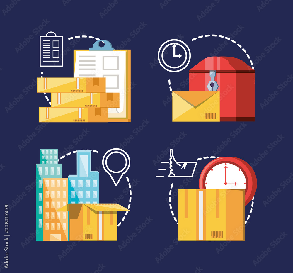 Poster set icons of logistic service