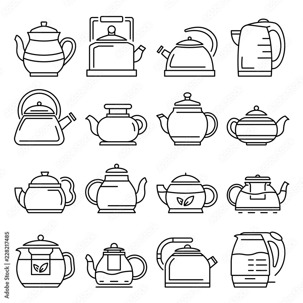 Aufkleber teapot icon set. outline set of teapot vector icons for web design isolated on white background