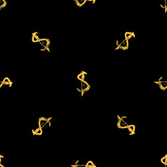 Fototapeta premium Golden dollars seamless pattern background. Template for a business card, banner, poster, notebook, invitation with modern hand drawn grunge calligraphy