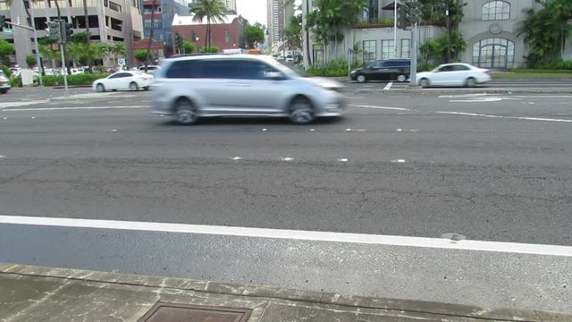 Street traffic on Nimitz Highway in Honolulu on the island of Oahu, Hawaii.
