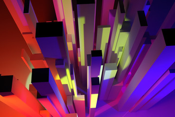 Abstract colorful lighting, pillar block or shapre. Wallpaper for graphic design. 3D rendering.