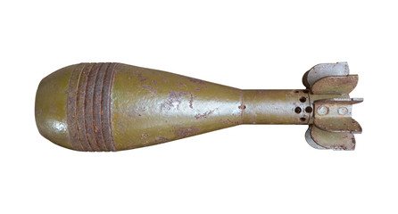 Old rustic aerial bomb isolated with clipping path