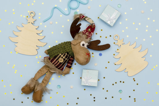 Christmas layout wooden Christmas decorations, decor and minimalist Christmas gifts