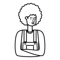 man in overalls and afro hair avatar character