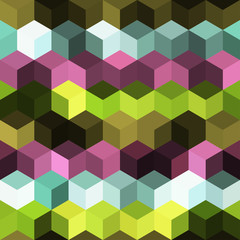Hexagon grid seamless vector background. Colorful polygons bauhaus corners geometric design. Trendy colors hexagon cells pattern for game background. Honeycomb shapes mosaic backdrop.