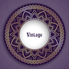 Vintage ornamental round frame for greeting card, invitation or packaging design