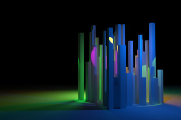 3D rendering. Background abstract colorful lighting, pillar block or shapre for design, graphic resource.