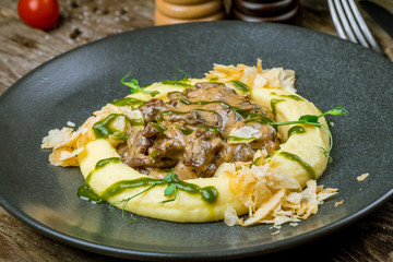Stroganoff on white plate