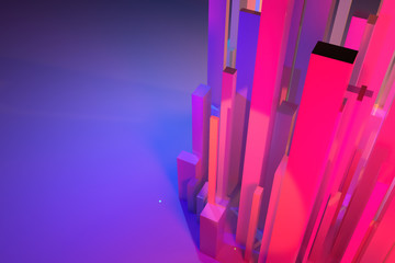 Decorative, illustrations colorful lighting, pillar block or shapre, for design texture background. 3D rendering.